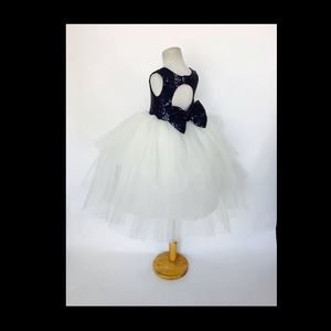Navy blue mini sequin keyhole toddler dress flower girl
